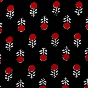 India Floral Hand Block Print Cotton Fabric by the yard, Natural Colour Dye Quilt Fabric, Upholstery Fabric Bundles, Soft Dress Fabric Black