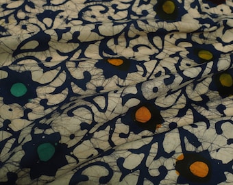 Beige & Blue Fabric, Soft Voile Cotton Batik Printed Fabric, Indian Fabric, Fabric Sold By Yard, Fabric for Beachwear, Sarongs, Dress Fabric