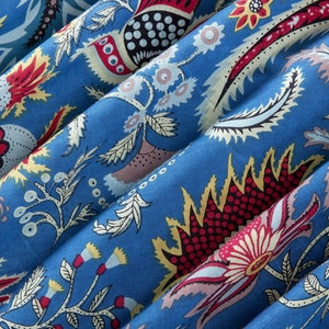 Beautiful Blue Floral Fabric, Indian Print Fabric, India Fabric, Printed Cotton Fabric, Fabric by yard, Hand Block Print, Fabric of India