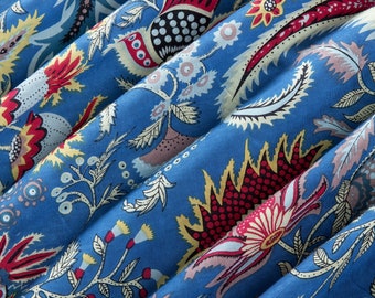 Beautiful Blue Floral Fabric, Indian Print Fabric, India Fabric, Printed Cotton Fabric, Fabric by yard, Hand Block Print, Fabric of India