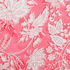 Pink Floral Print Fabric, Hand Block Print India Fabric Sold by yard, Block Print Fabric, Fabric For Dress, Beautiful Fine Print