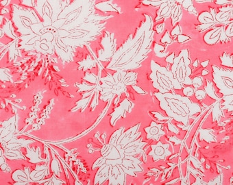 Pink Floral Print Fabric, Hand Block Print India Fabric Sold by yard, Block Print Fabric, Fabric For Dress, Beautiful Fine Print