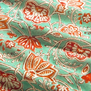 Soft Voile Cotton Fabric, Printed Fabric, Indian Fabric, Fabric Sold By Yard, Hand Printed Fabric, Dress Fabric Green Floral Crafting Fabric