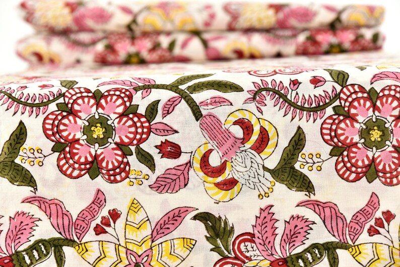 Block Printed Soft Cotton Fabric Dress Material Yardage Etsy