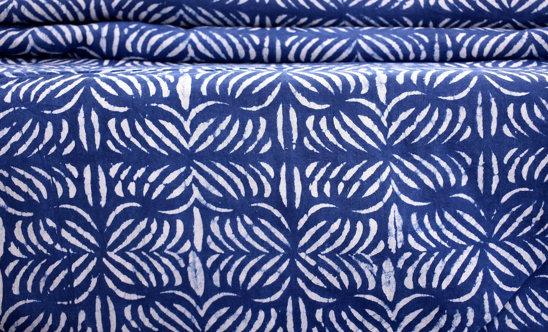 Blue - Pure Mul Cotton Kutch Hand Block Batik Print Fabric 07