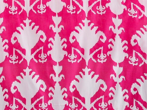 Pink & White Indian Ikat Hand Printed 100% Cotton Cloth, Fabric by the Yard, Fabric for Curtains Pillows Dress Making Fabric Sewing 44" Inch