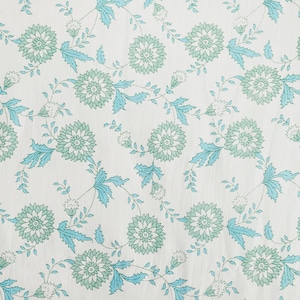 White , Adriatic Blue, Tea Green Indian Floral Hand Block Printed 100% Pure Cotton Cloth, Fabric by yard, Women&#39;s clothing Curtains