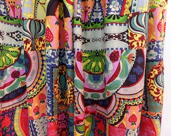 Indian cotton fabric by the meter multicolored print with stylized fruit and vegetable designs