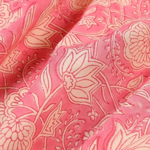 Soft Voile Cotton Fabric, Printed Fabric, Indian Fabric, Fabric Sold By Yard, Hand Printed Fabric, Dress Fabric Pink Floral Crafting Fabric