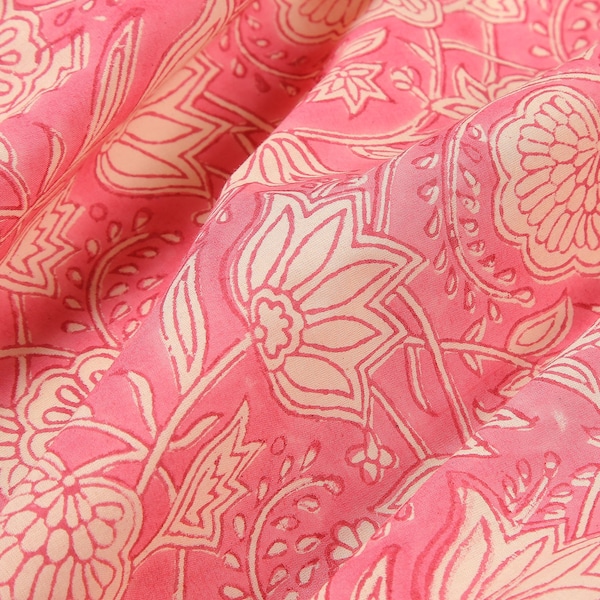 Soft Voile Cotton Fabric, Printed Fabric, Indian Fabric, Fabric Sold By Yard, Hand Printed Fabric, Dress Fabric Pink Floral Crafting Fabric