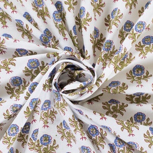 hand block print, soft cotton fabric, lotus print fabric, floral print dress, Indian block print fabric, block print dress, summer dress image 3