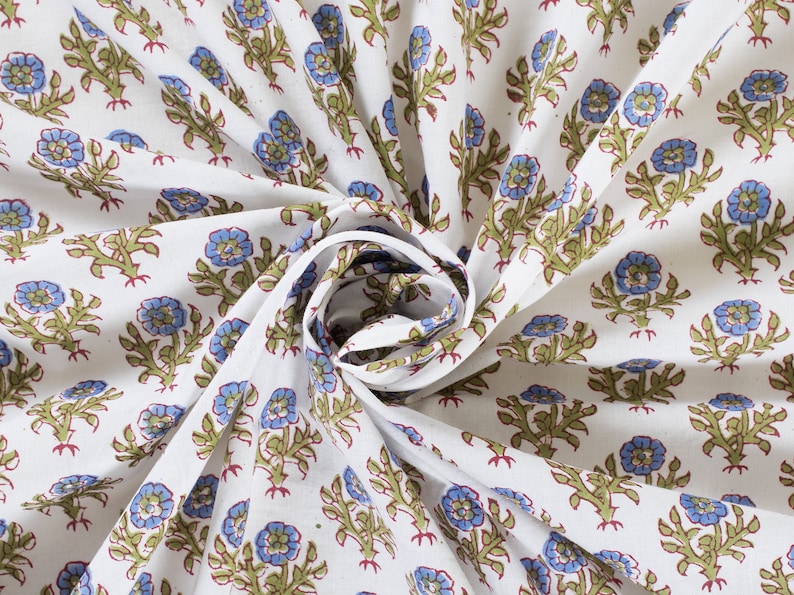 hand block print, soft cotton fabric, lotus print fabric, floral print dress, Indian block print fabric, block print dress, summer dress image 3