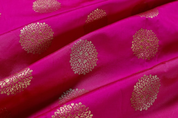 Indian Silk Brocade Fabric Magenta Pink and Gold Fabric,wedding