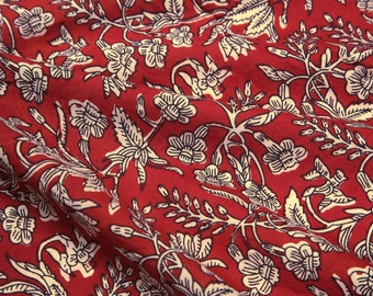 Red Block Print Fabric, Hand Block Print Cotton Fabric, Indian Fabric sold by yard, Block print Dress Fabric, Sanganeri Print Fabric