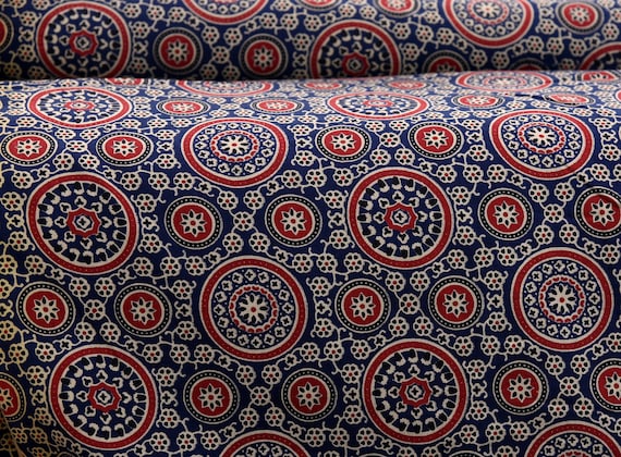 Screen Printed Cotton Fabric by yard - Summer Dresses Cotton Fabric in Scallops Print, Boho Fabric, Gypsy Fabric, Fabric by the Yard