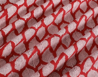 Hand Block Printed Floral Cotton Canvas Fabric, Red and White Home Decor Canvas Fabric Curtain Making Upholstery Outdoor Cushion Fabric
