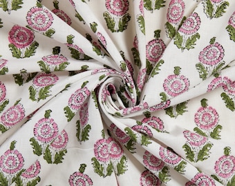 Pink Tiny floral print cotton fabric block print Vegetable dyed Indian fabric girls dress cotton robe fabric by yard womens clothing fabric