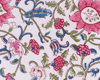 Cotton Canvas Floral Fabric by the Yard Indian Hand Block Printed Upholstery Material 49" Inches Wide Heavy Weight Fabric for Home Decor