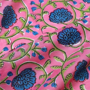 Soft Voile Cotton Fabric, Printed Fabric, Indian Fabric, Fabric Sold By Yard, Hand Printed Fabric, Dress Fabric Pink Floral Crafting Fabric