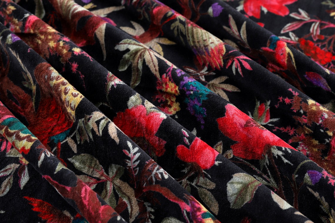 Black Printed Velvet Fabric Velvet Fabric by Yard Cotton Etsy