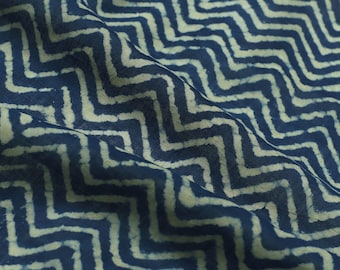 By The Yard Stripe Indigo Blue Bird Print Cotton Fabric, Indian Hand Block Printed Natural Vegetable Dye Sewing Fabric, Tablecloth Fabric