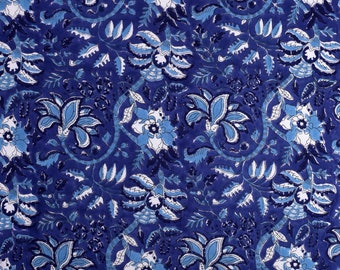 Blue Beautiful Hand Block Printed Salmon Fabric, Cotton Fabric, Indian Fabric, fabric by yard, Block Printed Cotton womens clothing