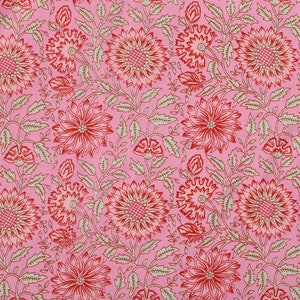 Pretty Sun Flower Pink Color Block Print Organic Cotton from India Caftan Design, Kimono, Dress Making Fabric By the Yard