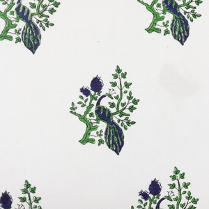 Peacock Print Fabric, Summer Dress Fabric, Hand Block Printed Voile Fabric, Sewing Fabric, Tunic Fabric, Curtain Fabric By The Yard