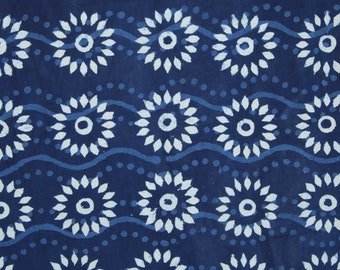 Sold By Yard Indigo Fabric From India, Batik Fabric,Cotton Fabric, Block Printed Fabric, Indigo Blue Vegetable Dye Cotton Fabric