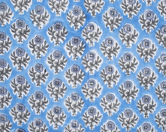 Blue Beautiful Hand Block Printed Salmon Fabric, Cotton Fabric, Indian Fabric, fabric by yard, Block Printed Cotton womens clothing
