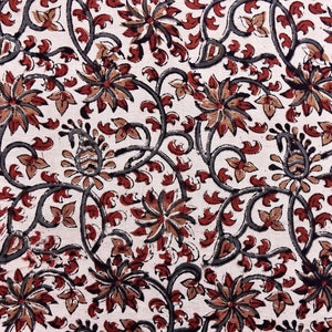 Indian Hand Block Print Fabric--Hand Dyed/Hand Printed--Beige & Red Floral Hand Block Cotton Fabric--Indian Cotton Fabric 1 to 20 YARD