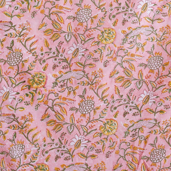 Pink Hand block print, floral print, soft cotton fabric, Fabric modern floral fabric Indian print fabric womens dress Craft Sewing fabric