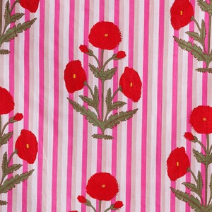 Wunderschöne Mohnblume Handblock Gedruckt 100% Baumwolle Stoff Schüttgut, Indischer Stoff, Kissenbezug Stoff, Stoff für Vorhänge