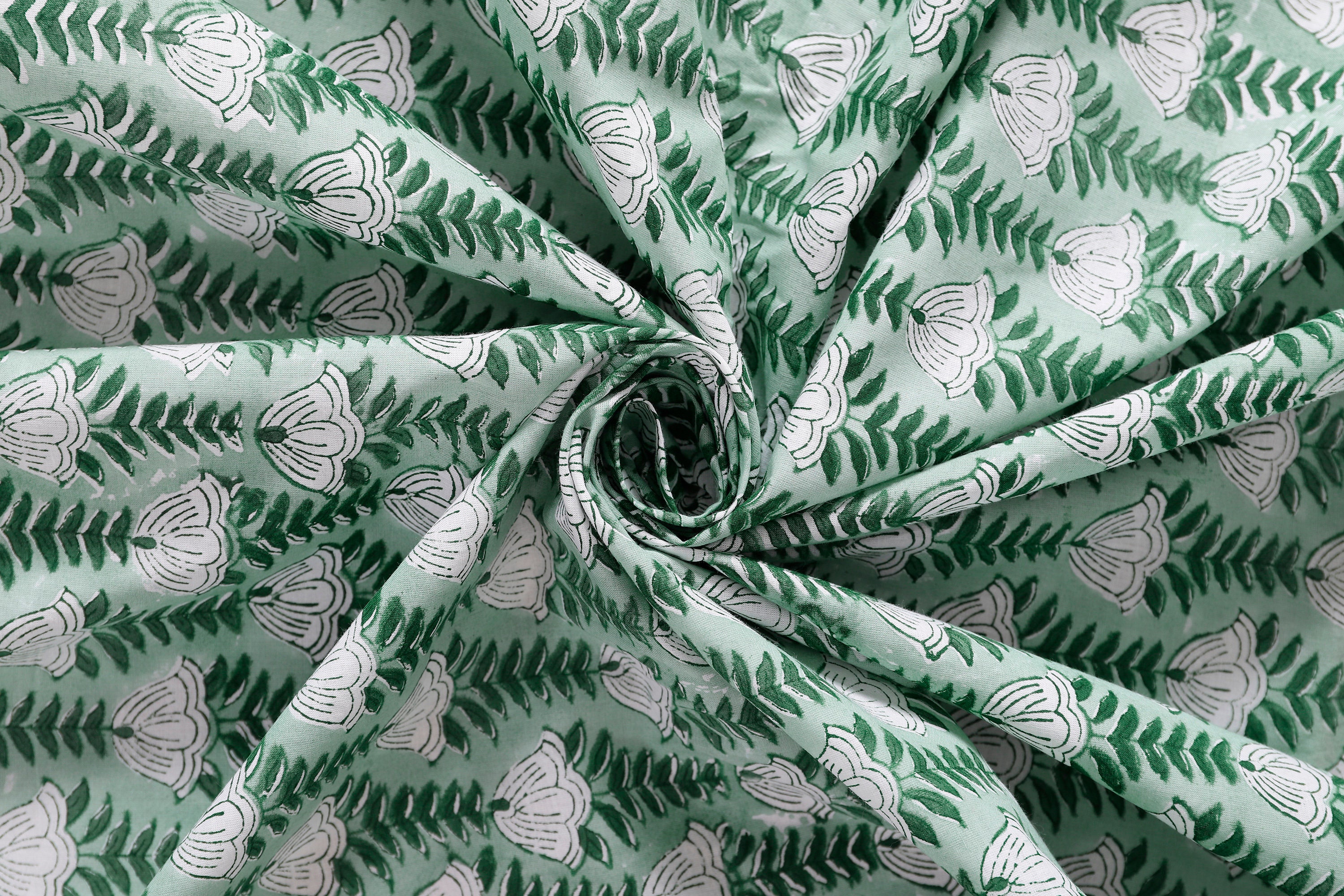 Green Floral Indian Cotton Fabric Block Print Fabric Dress Vegetable ...
