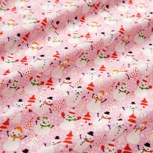 Roze mooie handgedrukte sneeuwpopstof, katoenen stof, Indiase stof, stof op maat gesneden, zeefdruk katoenen dameskleding kinderdoek