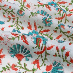 Block Print Cotton Fabric, Soft Cotton Fabric by the yard, Hand Printed Fabric, Indian Fabric, summer dress cotton fabrics White