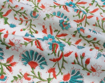 Block Print Cotton Fabric, Soft Cotton Fabric by the yard, Hand Printed Fabric, Indian Fabric, summer dress cotton fabrics White