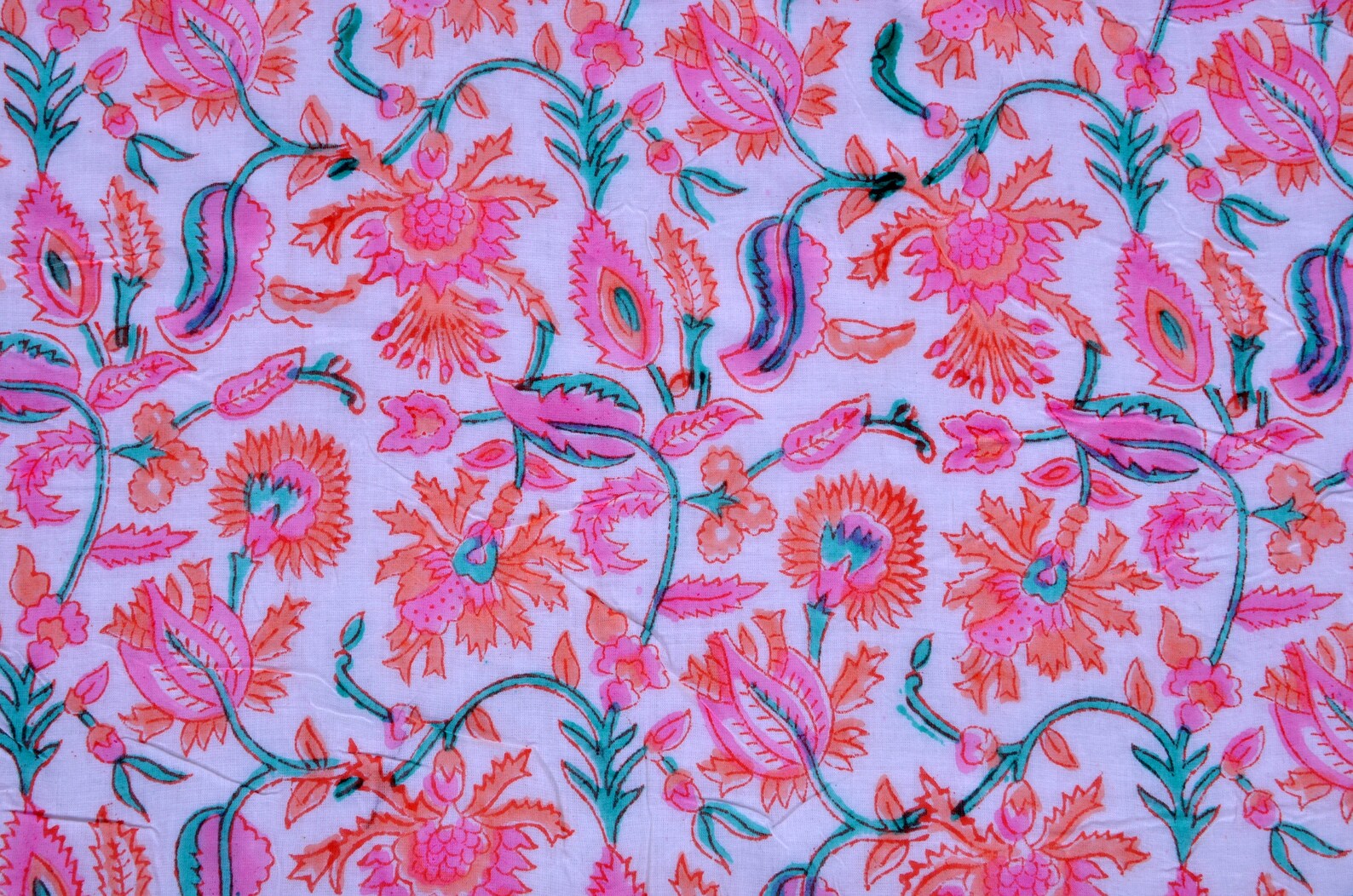 Block Printed Cotton Fabric Hand Stamped Fabric Table Etsy