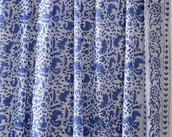 Hand block print, floral print, soft cotton fabric, Fabric modern floral fabric Indian print fabric womens dress fabric white blue color