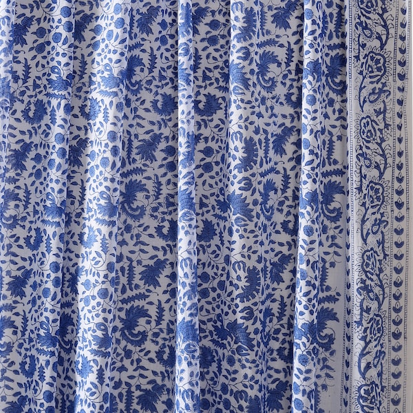 Hand block print, floral print, soft cotton fabric, Fabric modern floral fabric Indian print fabric womens dress fabric white blue color