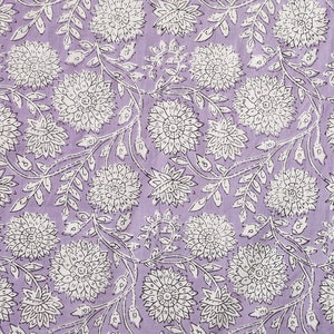 Paars en witte Indiase bloemen handblok bedrukt 100% katoenen doek, stof op maat gesneden, stof voor gordijnen kussens, jurk maken stof