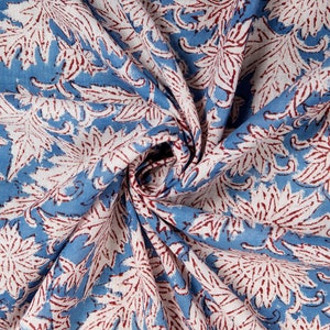 Handblockdruck 100% Baumwollstoff Schüttware, 45 &quot;breit, Boho Näh- & Bastelbedarf aus Indien Blau Weiß Blumenmuster HBBF-653