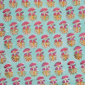 See Green Tiny Floral Print Fabric, Hand Block Print India Fabric Sold by yard, Block Print Fabric, Fabric For Dress, Beautiful Fine Print