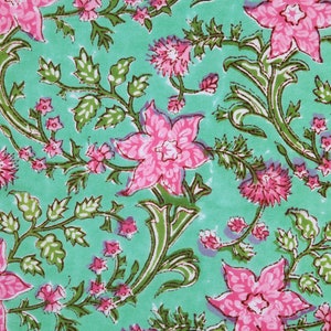 Beautiful Green Floral Mughal Print Fabric, Hand Block Print Indian Fabric Sold by yard, Block Print Fabric, Fabric For Dress, Fine Print
