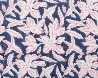 Blue Beautiful Hand Block Printed Salmon Fabric, Cotton Fabric, Indian Fabric, fabric by yard, Block Printed Cotton womens clothing