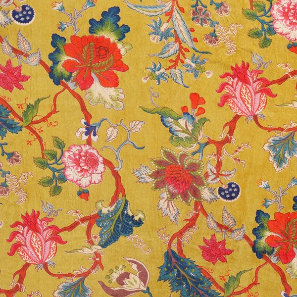 Tissu velours tissu velours floral indien tissu velours imprimé pour tapisserie d'ameublement rideau coussin robe en coton jaune moutarde