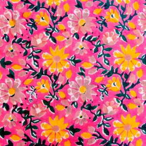 Pink Sun Floral Print Fabric, Hand Block Print India Fabric Sold by yard, Block Print Fabric, Fabric For Dress, Beautiful Fine Print