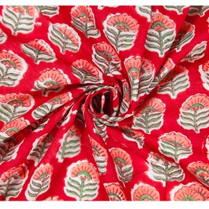 Red Lily floral print cotton fabric block print Vegetable dyed Indian fabric girls dress cotton robe fabric by yard womens clothing fabric