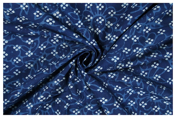 Indian Fabric Indigo Blue Cotton Fabric Hand Block Printed Cotton / Block  Print Cotton Fabric Sold by the Yard Quilt Cotton Fabric 