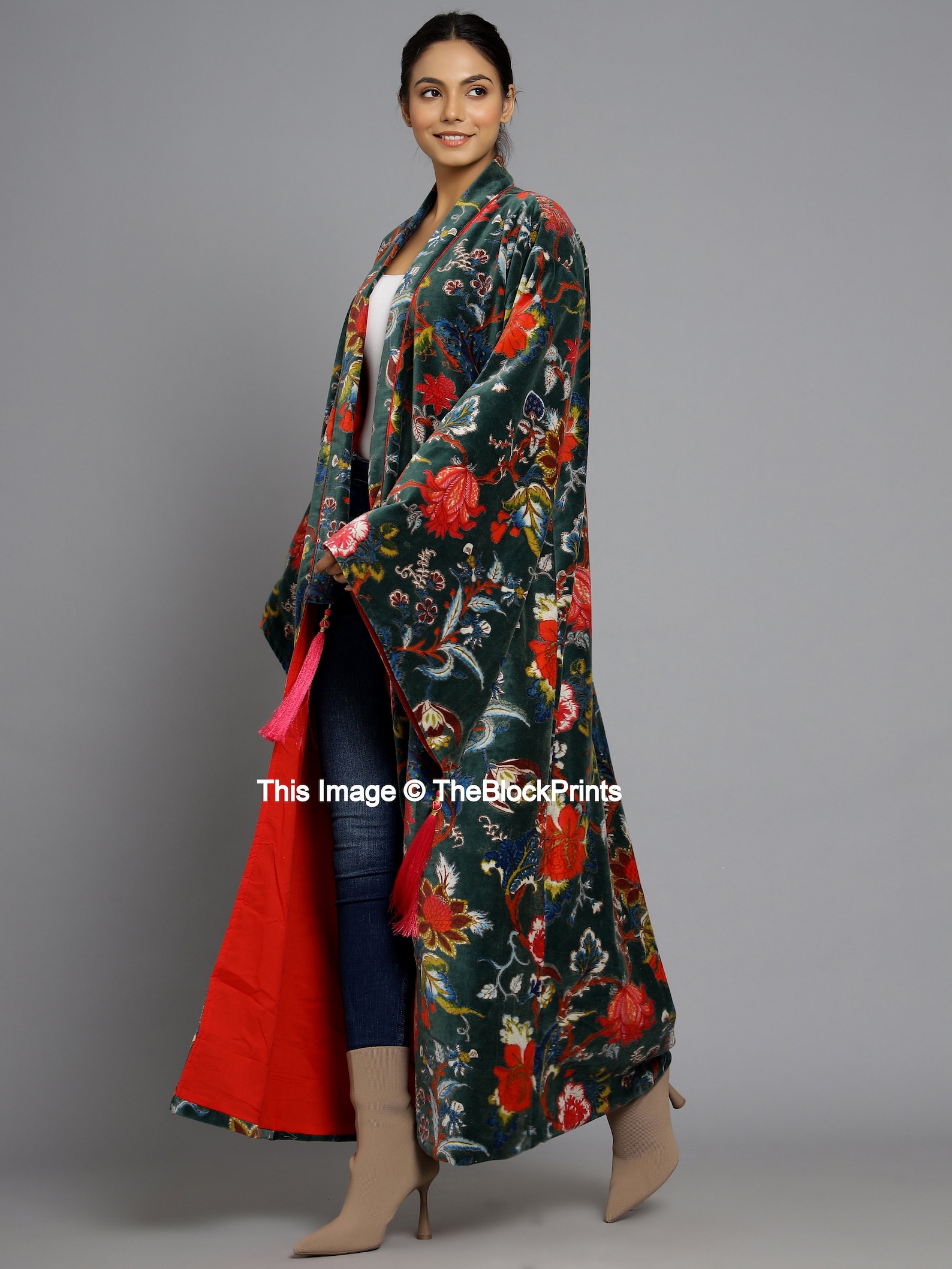 Ofmd Robe OFMD Green Velvet Banyan Fabric Kimono Cotton Velvet Robe Long ...